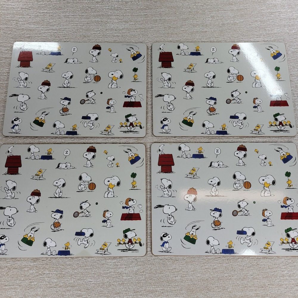Pottery Barn Kids Peanuts Snoopy Woodstock Placemats 2018 Cork Back Set of 4